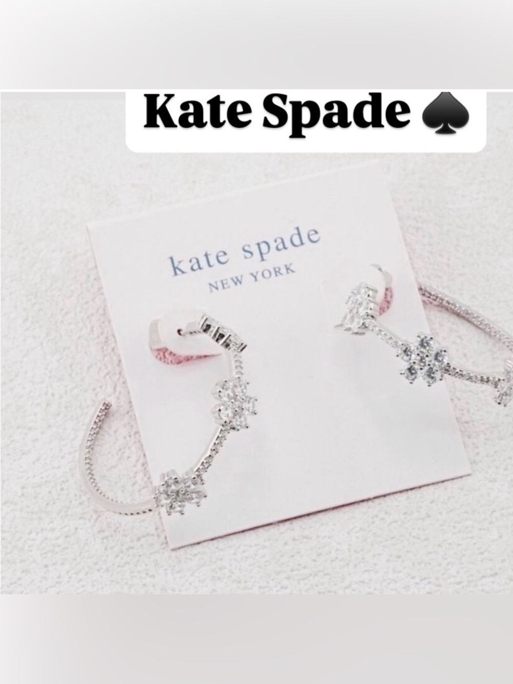Kate Spade Silver Crystal Flower Hoop Earrings NWT
